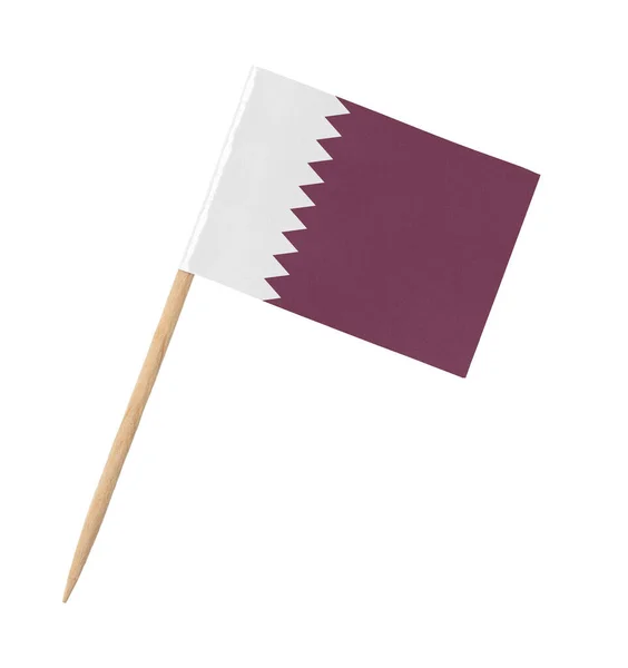 Kleine Papierfahne Von Katar Auf Holzstab Isoliert Auf Weiß — Stockfoto