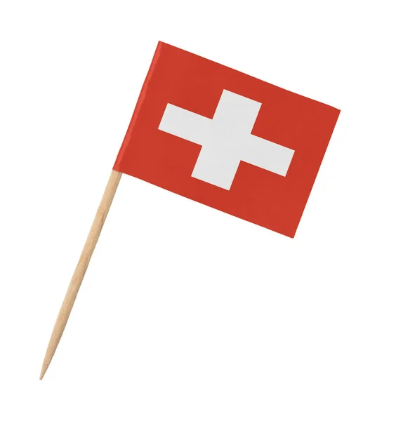 Liten Pappersflagga Schweiz Träpinne Isolerad Vit — Stockfoto