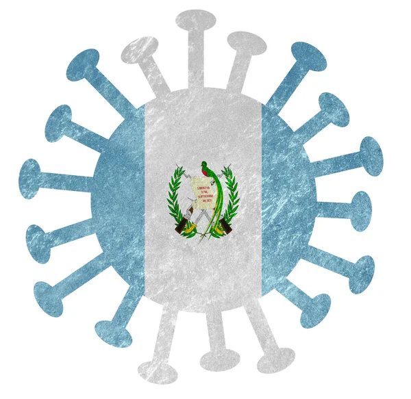 Guatemalas Nationella Flagga Med Koronavirus Eller Bakterier Isolerad Vitt — Stockfoto