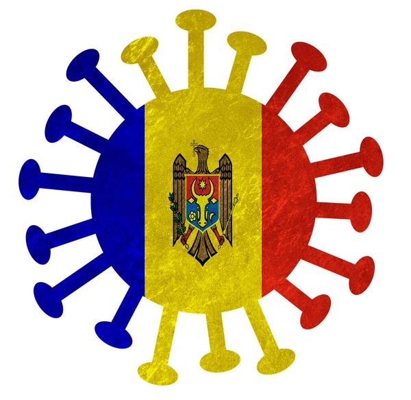 Flaga Narodowa Mołdawii Wirusem Korony Lub Bakteriami Izolowane Białym — Zdjęcie stockowe