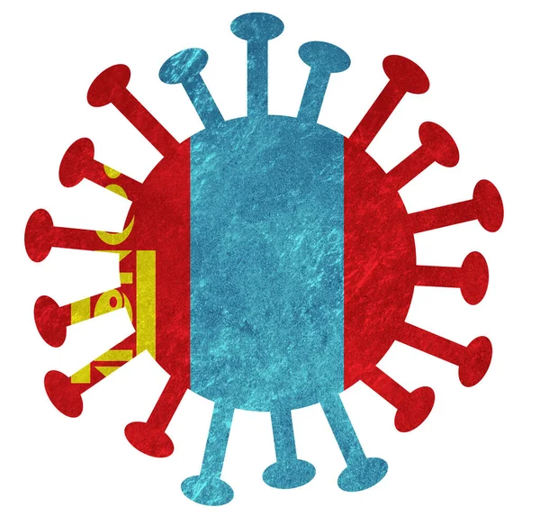 Die Nationalflagge Der Mongolei Mit Coronavirus Oder Bakterien Isoliert Auf — Stockfoto