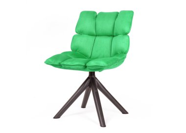 Süet ve metalden yapılmış modern sandalye, beyaz üzerine izole edilmiş - yeşil