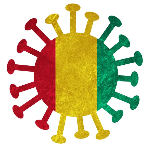 Die Nationalflagge Guineas Mit Coronavirus Oder Bakterien Isoliert Auf Weiß — Stockfoto