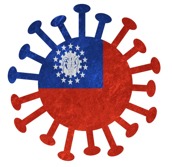 Nationale Vlag Van Myanmar Met Corona Virus Bacteriën Geïsoleerd Wit — Stockfoto
