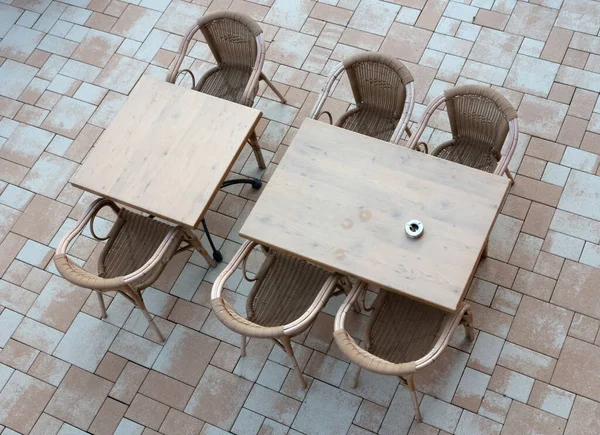 Café Terras Met Lege Tafels Stoelen — Stockfoto