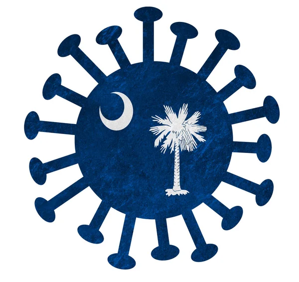 State Flagga South Carolina Med Koronavirus Eller Bakterier Isolerad Vit — Stockfoto