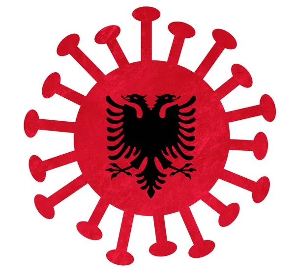 Albanese Vlag Met Corona Virus Bacterie Geïsoleerd Wit — Stockfoto