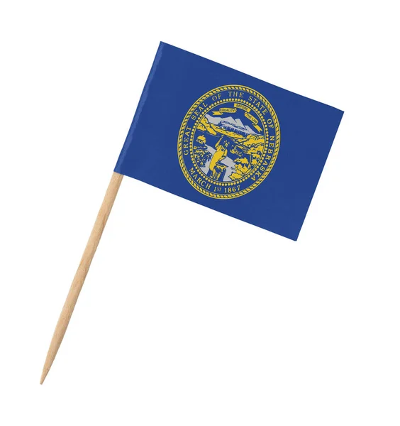 木製の棒に小さな紙の米国の州旗 ネブラスカ州 白に隔離 — ストック写真