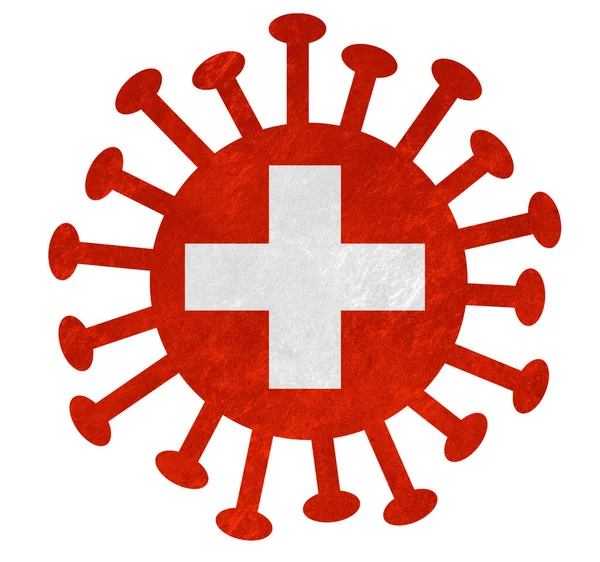 Bandera Nacional Suiza Con Virus Corona Bacterias Aislado Blanco —  Fotos de Stock