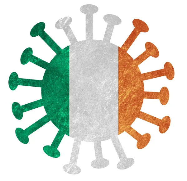 Nationale Vlag Van Ierland Met Corona Virus Bacteriën Geïsoleerd Wit — Stockfoto