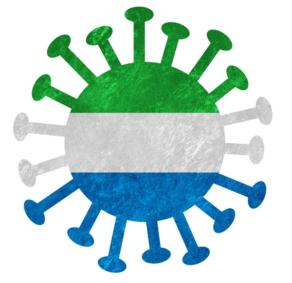 Nationale Vlag Van Sierra Leone Met Corona Virus Bacterie Geïsoleerd — Stockfoto