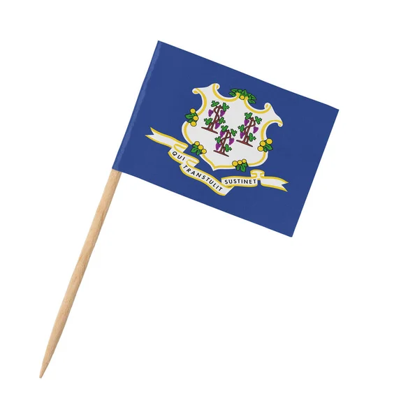 Piccola Carta Bandiera Stato Usa Bastone Legno Connecticut Isolato Bianco — Foto Stock