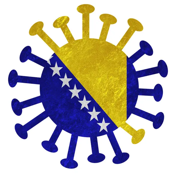 Bosnien Och Hercegovinas Nationella Flagga Med Koronavirus Eller Bakterier Isolerad — Stockfoto