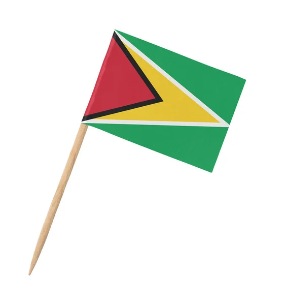 Malý Papír Guyanská Vlajka Dřevěné Tyčce Izolované Bílém — Stock fotografie