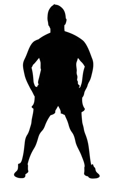 Silhouette Uomo Muscoloso Piedi Con Mani Tasca — Vettoriale Stock