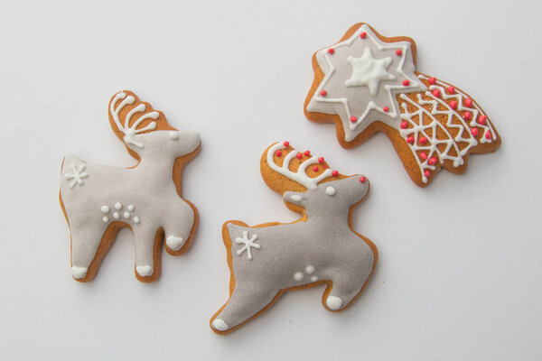 Christmas sweet gingerbread houses with different shapes for Christmas holidays, delicious sweet cookies