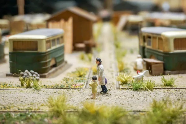 Японские Миниатюрные Модели Древних Лагерей 1800 Годов Японского Народа Повседневной — стоковое фото