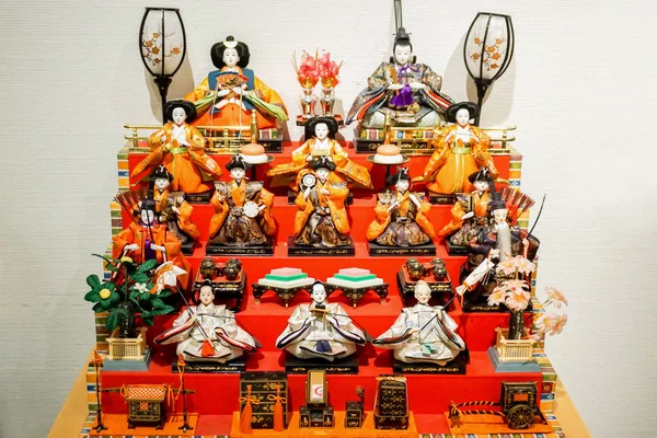 Osaka Japão Fevereiro 2018 Antigas Bonecas Hina Matsuri Quimonos Mostram — Fotografia de Stock