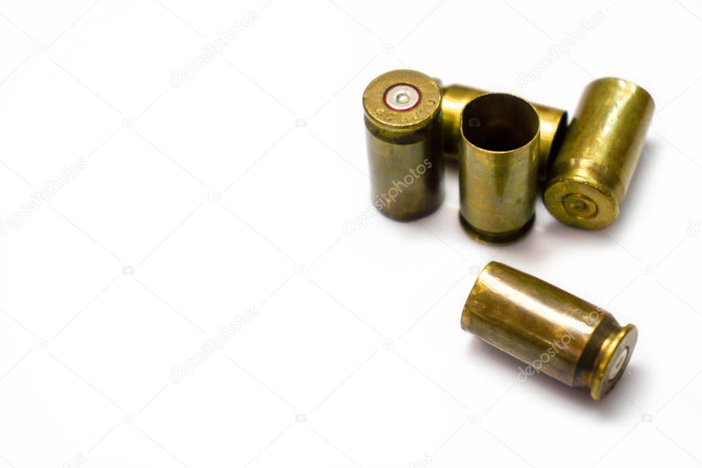 Group of bullet shells isolate on white background.