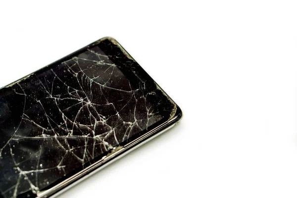 Fechar Colheita Quebrado Puxar Para Baixo Telefone Celular Preto Isolado — Fotografia de Stock