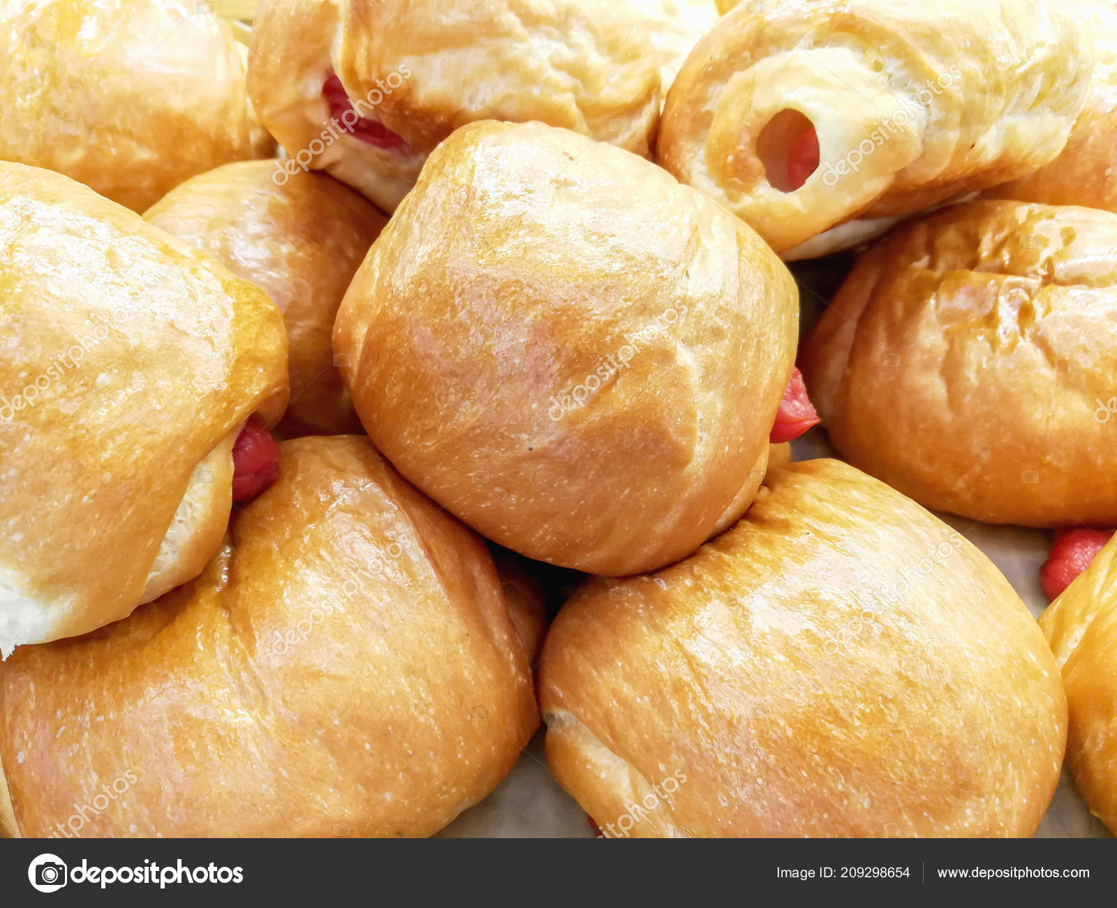 Closeup Background Wallpaper Sausage Bun Bakery Shop Stock Photo