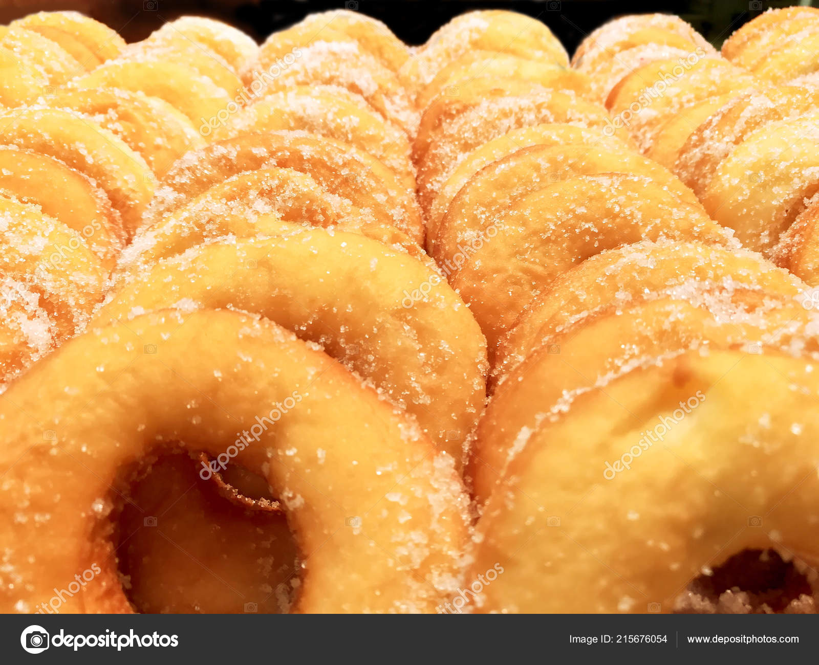 Closeup Crop Lots Doughnut Sugar Shelf Bakery Shop Background