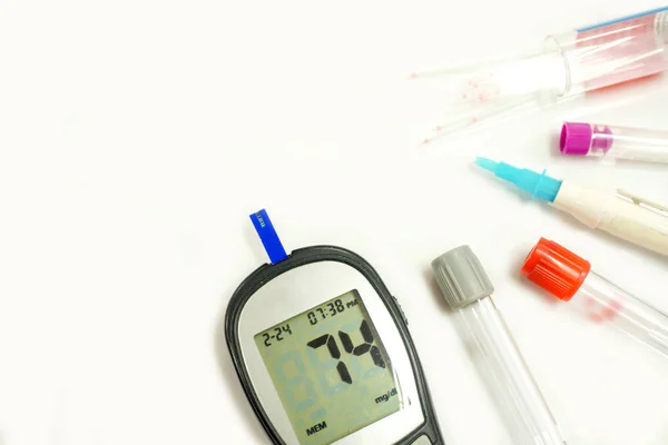 Bovenaanzicht Glucose Meter Machine Nummers Van Glucose Het Bloed Weergeven — Stockfoto