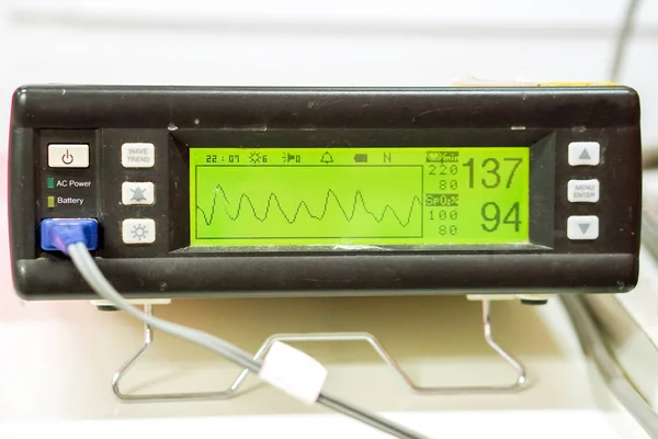 Zuurstof Bloed Verzadiging Meettoestel Pulse Oximeter Weergegeven Voor Patiënt Een — Stockfoto