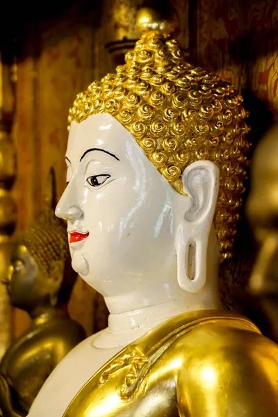 Primer Plano Vista Lateral Antigua Estatua Buda Oro Arte Birmano — Foto de Stock