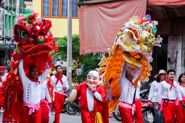 Lampang Tailandia Diciembre 2018 Bailarín Leones Chino Grupo Teatro Representación — Foto de Stock