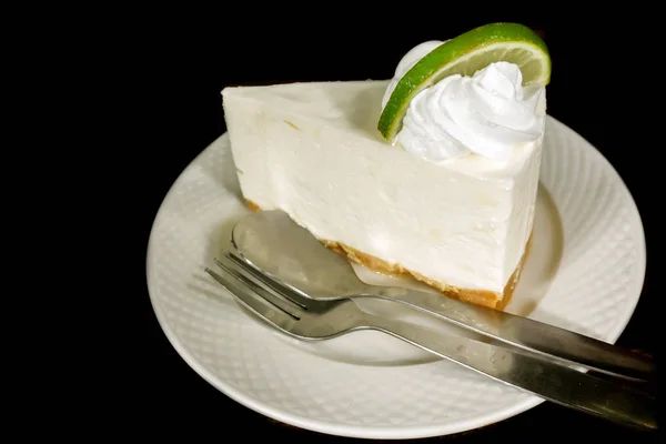 Thai Style Lime Cream Cake Teaspoon Fork White Ceramic Plate — Stock Photo, Image