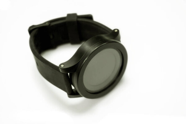 Black wristwatch isolate on white background and make with paths.