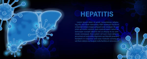 Closeup Símbolos Cultura Vírus Azul Néon Com Estilo Redação Hepatite —  Vetores de Stock