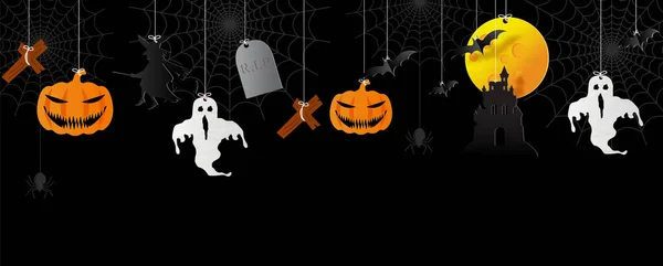 Los Objetos Del Día Halloween Papel Cortan Que Cuelgan Sobre — Archivo Imágenes Vectoriales