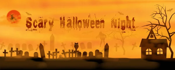 Atmosphere of Halloween scary day with Halloween orange color tone and space for texts. Card and poster of Halloween day in vector design. — Stock Illustration Atmosphere Halloween Scary Day Halloween Orange Color Tone Space Texts Royalty Free Stock Illustrations