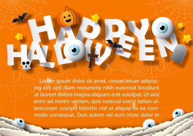 Kağıt kesim stiliyle Cadılar Bayramınız kutlu olsun. Örümcek ağları ve turuncu kağıt desenli arkaplanlarla ilgili örnek metinler..