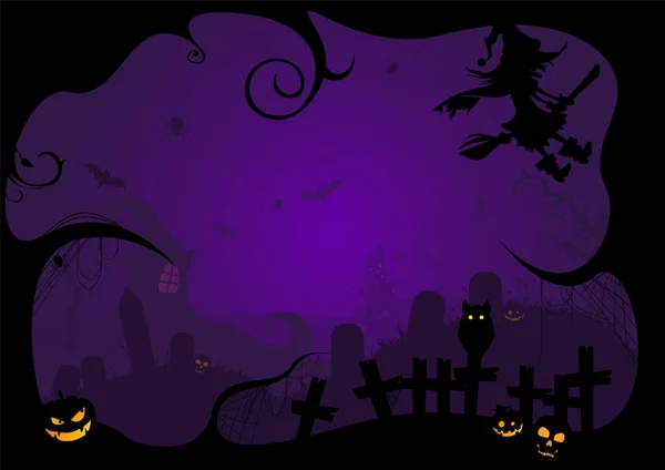 Carte Souhaits Affiche Silhouette Noire Halloween Jour Horreur Nuit Scène — Image vectorielle