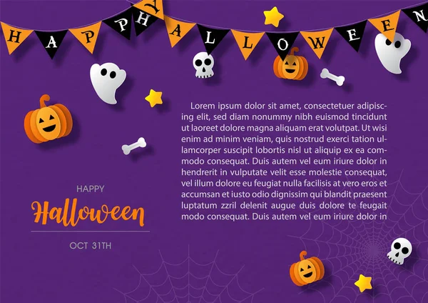 Halloween Driehoek Vlaggen Met Schattige Tekens Symbolen Van Halloween Dagen — Stockvector