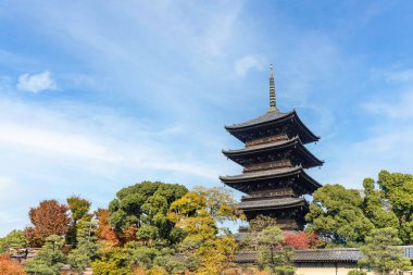 Japonya, Kyoto 'daki To-ji Tapınağı' nın beş katlı Kyoto tapınağının resmi. Bu pagoda Kyoto 'nun simgesel bir sembolü ve Japonya' nın en yüksek tahta kulesidir..