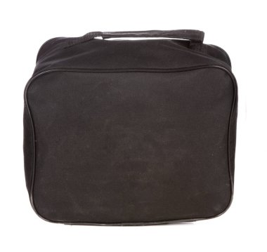 Beyaz bir arka plan üzerinde küçük siyah evrak çantası