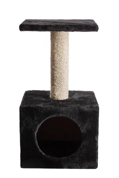 Маленькое Вырезанное Черное Кошачье Дерево Белом Фоне — стоковое фото