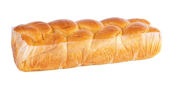 Braided Brioche Its Paper Packaging White Background — Stock Photo, Image