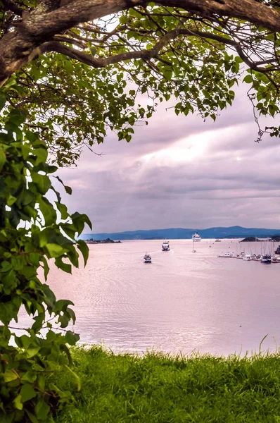 Een Idyllische Kijk Boten Die Horizon Opvaren Als Een Concept — Stockfoto