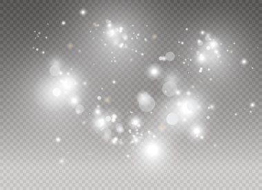 Beyaz kıvılcım ve altın yıldız özel ışık efekti parıltı. Vektör şeffaf arka plan üzerinde parıldıyor. Noel soyut