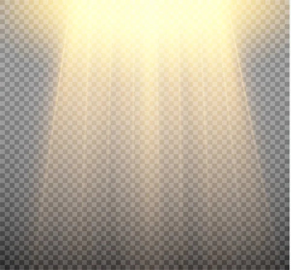 Explosión de luz brillante blanca sobre fondo transparente. Ilustración vectorial efecto de luz decoración con rayo. Una estrella brillante. Sol brillante translúcido, destello brillante. Centro vibrante flash . — Vector de stock