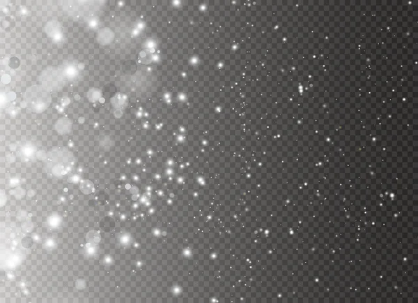 Chispas blancas y estrellas doradas brillan efecto de luz especial. El vector brilla sobre un fondo transparente. Resumen de Navidad — Archivo Imágenes Vectoriales