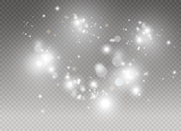 Etincelles blanches et étoiles dorées scintillent effet de lumière spécial. Vector scintille sur fond transparent. Résumé de Noël — Image vectorielle