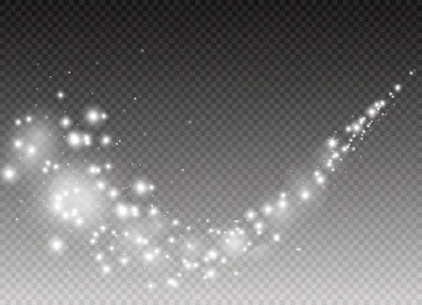 Faíscas brancas e estrelas douradas brilham efeito de luz especial. O vetor brilha no fundo transparente. Resumo de Natal — Vetor de Stock