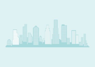 Şehir silüeti vektör illüstrasyonu. Şehir manzarası. Düz stil ile gündüz şehir manzarası