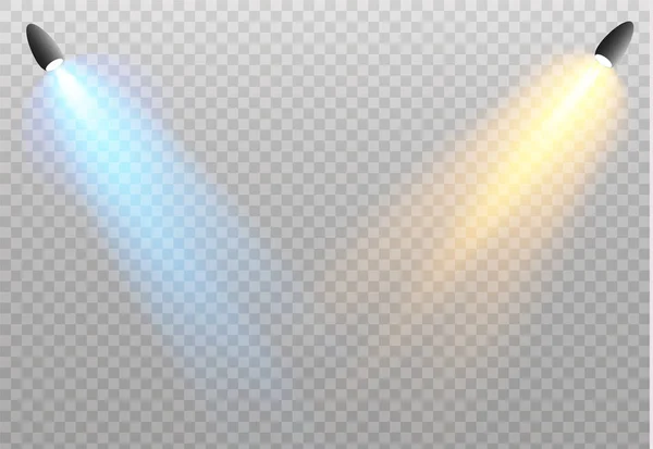 Ensemble d'effets lumineux dorés isolés sur fond transparent. Flash solaire avec rayons et projecteurs. Effet lumineux. Étoile éclatante avec étincelles . — Image vectorielle